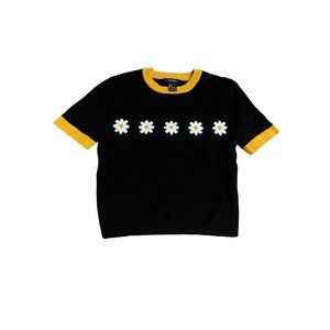 Forever21 black and yellow flower sweater crop top